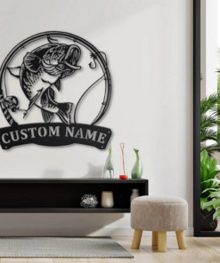 Largemouth Bass Fish Metal Art Personalized Metal Name Sign Decor Home Fishing Gift for Fisherman