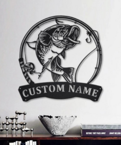 Largemouth Bass Fish Metal Art Personalized Metal Name Sign Decor Home Fishing Gift for Fisherman