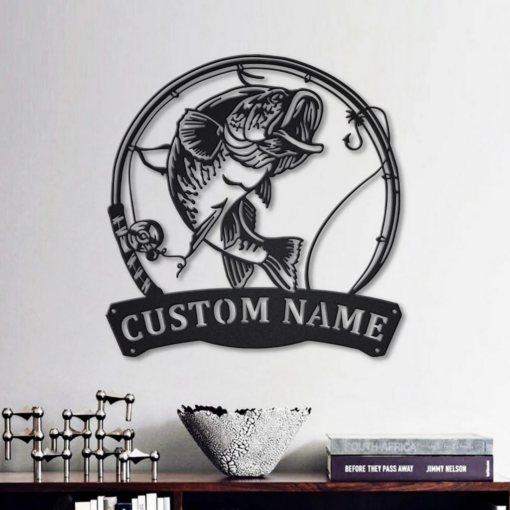 Largemouth Bass Fish Metal Art Personalized Metal Name Sign Decor Home Fishing Gift for Fisherman