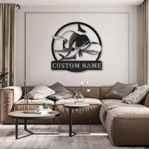 Mahi Fish Metal Art Personalized Metal Name Sign Decor Home Fishing Gift for Fisherman