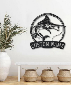Marlin Fish Metal Art Personalized Metal Name Sign Decor Home Fishing Gift for Fisherman