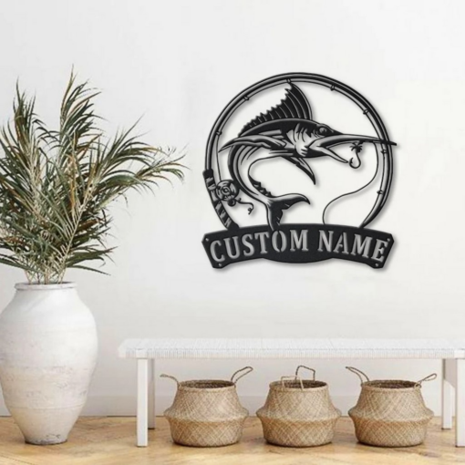 Marlin Fish Metal Art Personalized Metal Name Sign Decor Home Fishing Gift for Fisherman