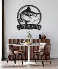 Marlin Fish Metal Art Personalized Metal Name Sign Decor Home Fishing Gift for Fisherman