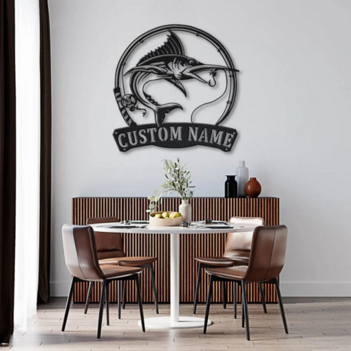 Marlin Fish Metal Art Personalized Metal Name Sign Decor Home Fishing Gift for Fisherman