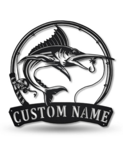 Marlin Fish Metal Art Personalized Metal Name Sign Decor Home Fishing Gift for Fisherman