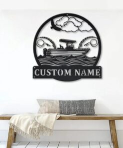 Fishing Boat Metal Art Personalized Metal Name Sign Home Decor Gift for Fisherman