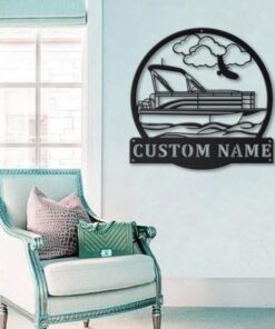 Pontoon Boat Captain Metal Art Personalized Metal Name Sign Lake House Decor Housewarming Gift