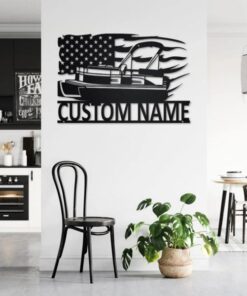US Pontoon Boat Metal Wall Art Personalized Metal Name Sign Home Decor Housewarming Gift