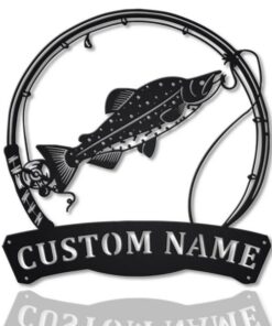 Alaska Salmon Fish Metal Art Personalized Metal Name Sign Decor Home Fishing Gift for Fisherman