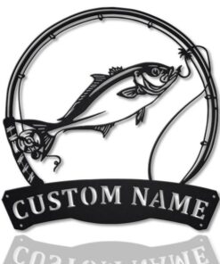 Amberjack Fish Fishing Pole Metal Art Personalized Metal Name Sign Decor Home Gift for Fisherman