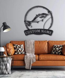 Amberjack Fish Fishing Pole Metal Art Personalized Metal Name Sign Decor Home Gift for Fisherman