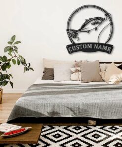 Amberjack Fish Fishing Pole Metal Art Personalized Metal Name Sign Decor Home Gift for Fisherman