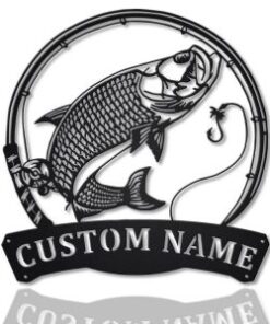 Atlantic Tarpon Fish Metal Art Personalized Metal Name Sign Decor Home Fishing Gift for Fisherman