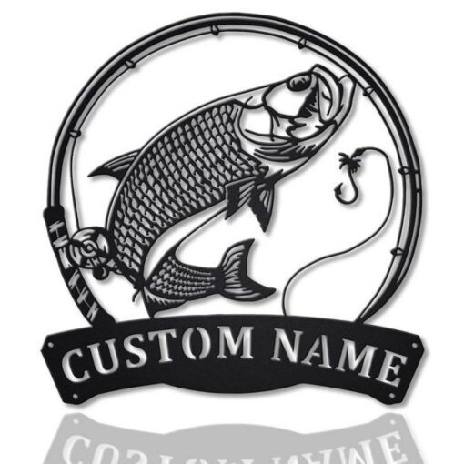 Atlantic Tarpon Fish Metal Art Personalized Metal Name Sign Decor Home Fishing Gift for Fisherman