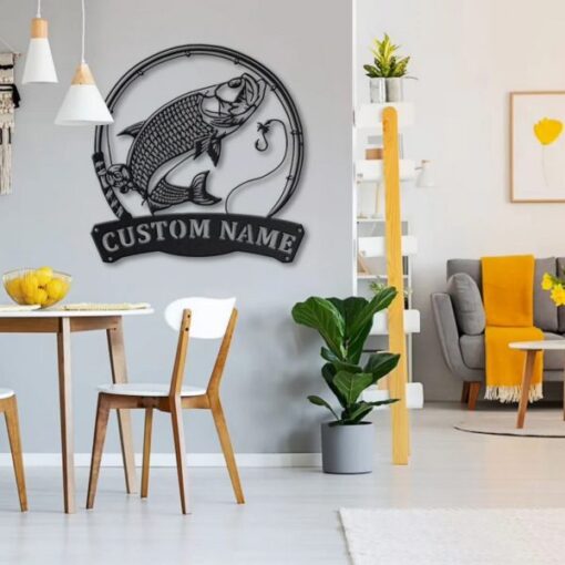 Atlantic Tarpon Fish Metal Art Personalized Metal Name Sign Decor Home Fishing Gift for Fisherman