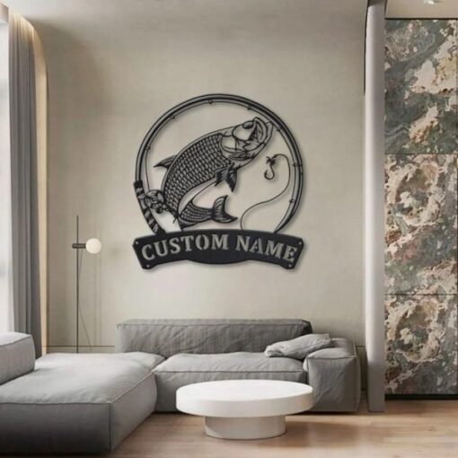 Atlantic Tarpon Fish Metal Art Personalized Metal Name Sign Decor Home Fishing Gift for Fisherman