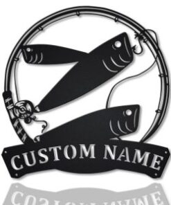 Bait Fish Metal Art Personalized Metal Name Sign Decor Home Fishing Gift for Fisherman