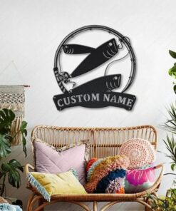 Bait Fish Metal Art Personalized Metal Name Sign Decor Home Fishing Gift for Fisherman