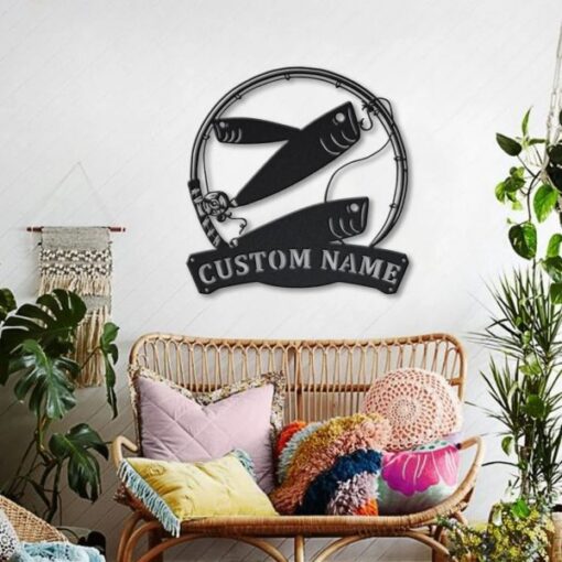 Bait Fish Metal Art Personalized Metal Name Sign Decor Home Fishing Gift for Fisherman
