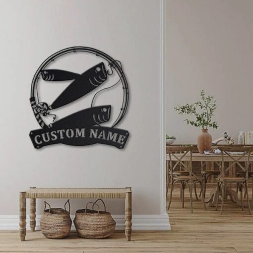 Bait Fish Metal Art Personalized Metal Name Sign Decor Home Fishing Gift for Fisherman