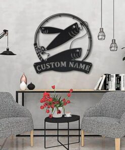Bait Fish Metal Art Personalized Metal Name Sign Decor Home Fishing Gift for Fisherman