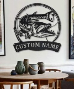 Barracudas Fish Metal Art Personalized Metal Name Sign Decor Home Fishing Gift for Fisherman