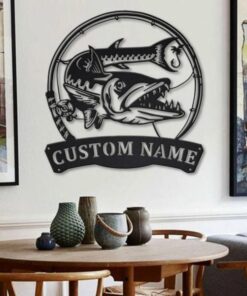 Barracudas Fish Metal Art Personalized Metal Name Sign Decor Home Fishing Gift for Fisherman