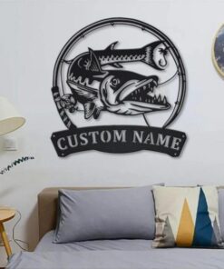 Barracudas Fish Metal Art Personalized Metal Name Sign Decor Home Fishing Gift for Fisherman
