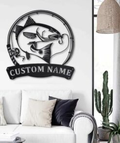 Red Drum Fish Metal Art Personalized Metal Name Sign Decor Home Fishing Gift for Fisherman